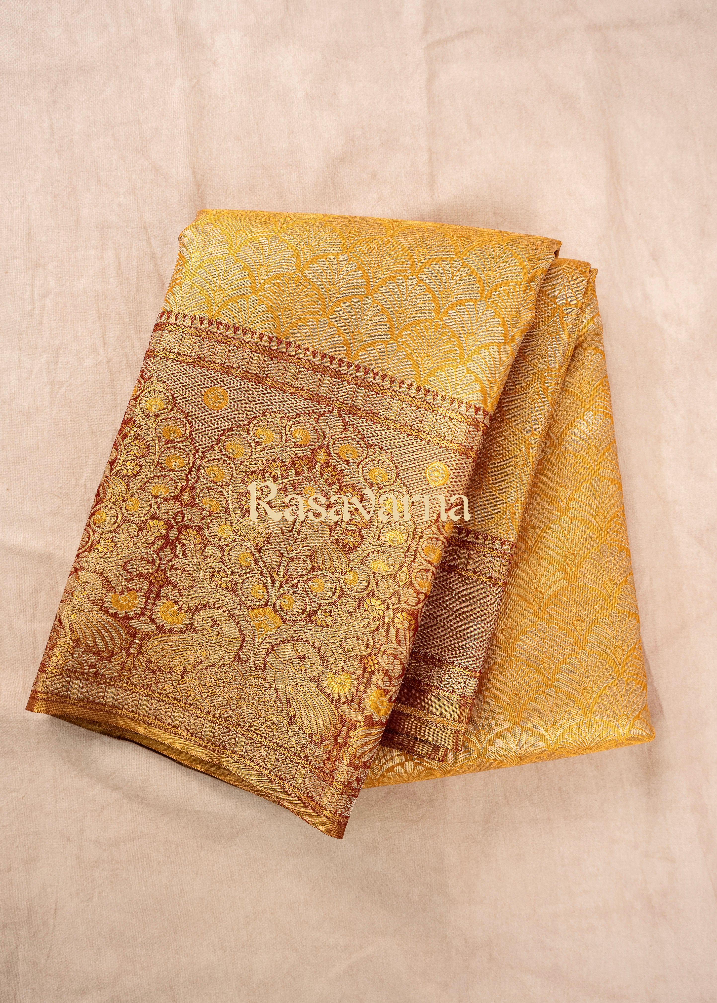 Gold Pure Silk Kanchipuram Pattu Saree with Contrast Border