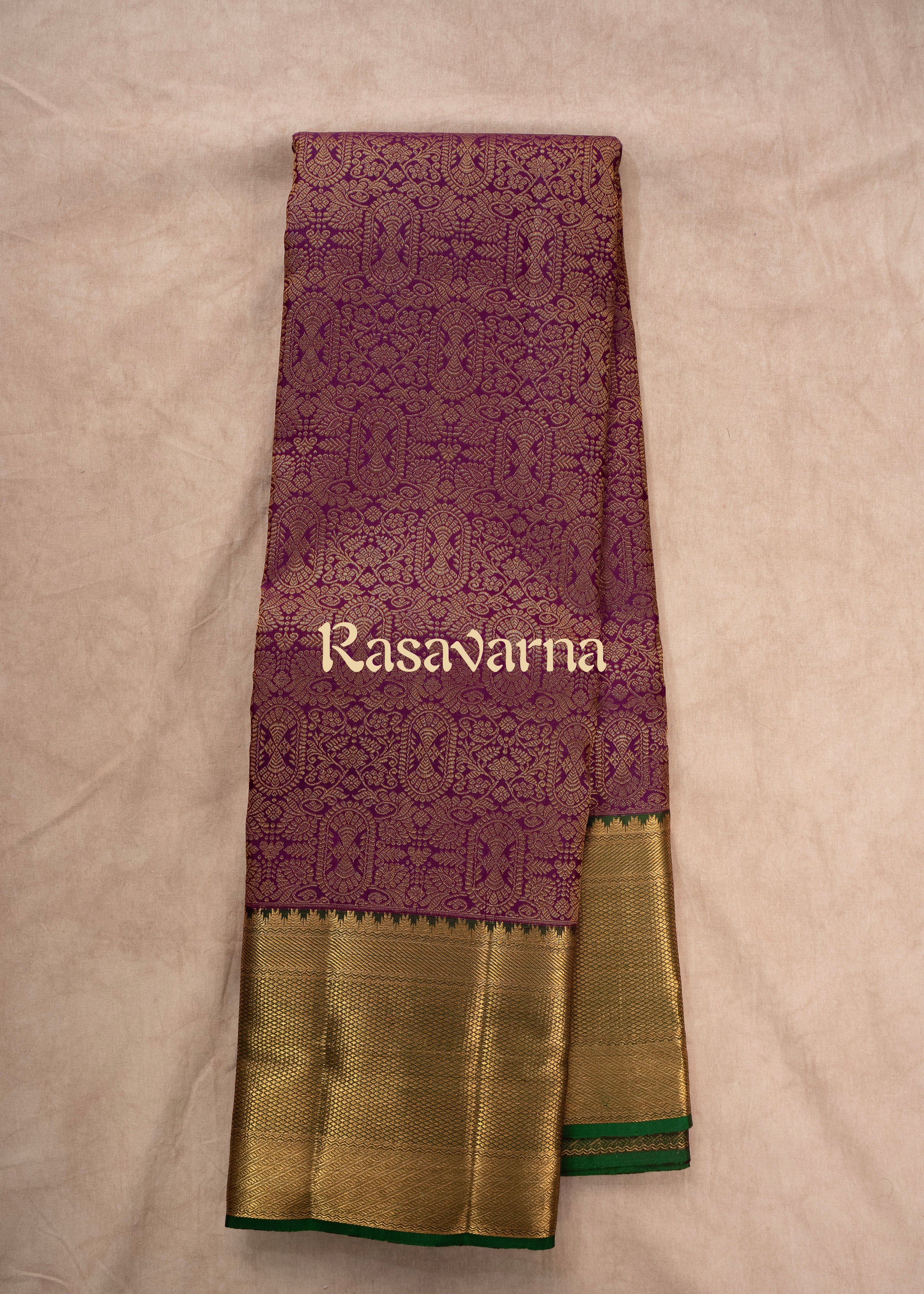 Magenta Pure Silk Kanchipuram Pattu Saree with Bottle Green Border