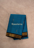 Blue Pure Silk Kanchipuram Pattu Saree with Black Border