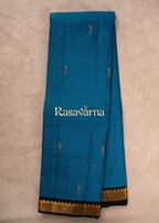 Blue Pure Silk Kanchipuram Pattu Saree with Black Border