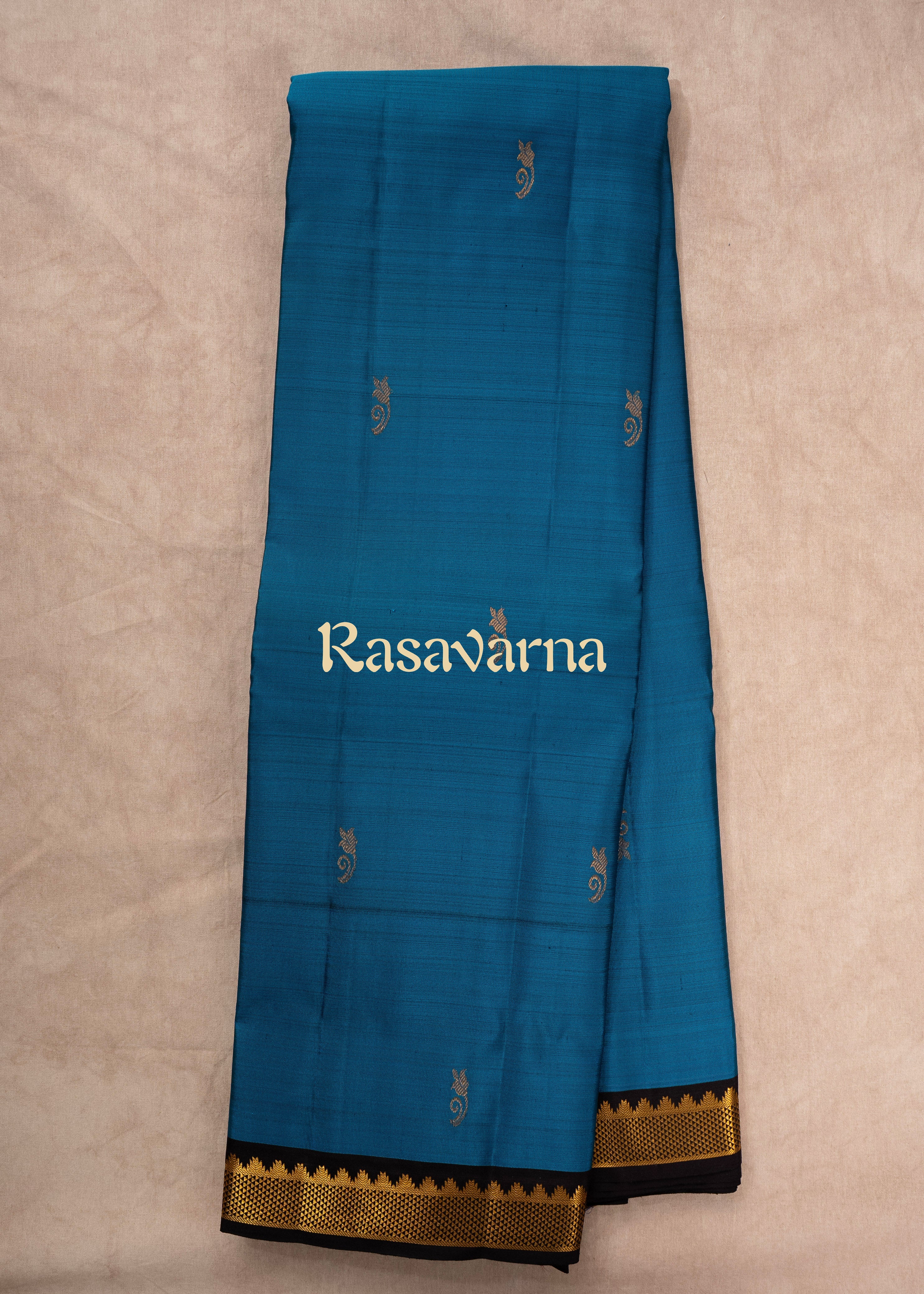 Blue Pure Silk Kanchipuram Pattu Saree with Black Border