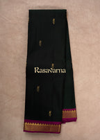 Dark Green Pure Silk Kanchipuram Pattu Saree with Onion Red Border