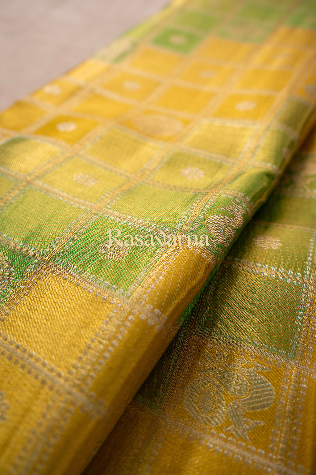 Yellow Pure Silk Kanchipuram Pattu Saree with Green Border