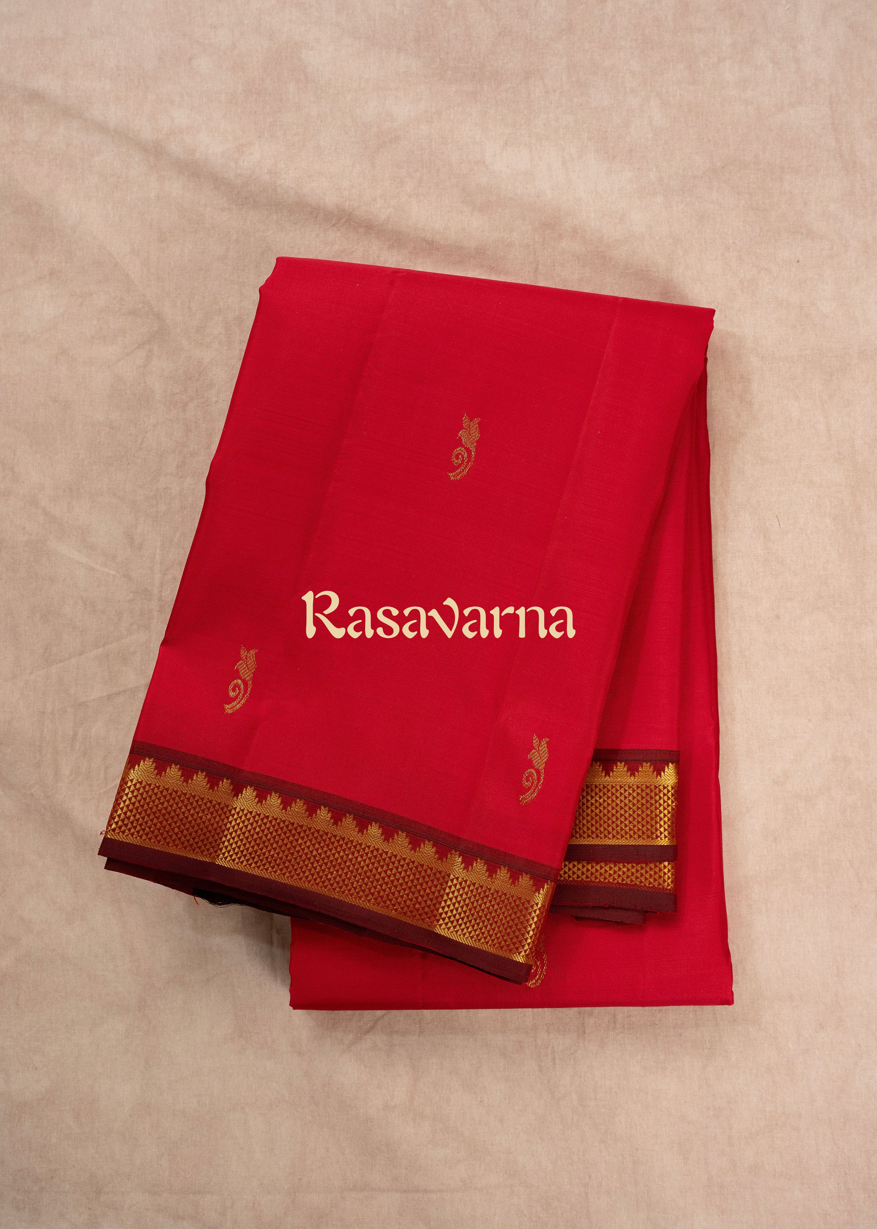 Red Pure Silk Kanchipuram Pattu Saree with Maroon Border