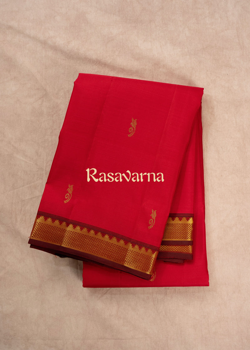 Red Pure Silk Kanchipuram Pattu Saree with Maroon Border