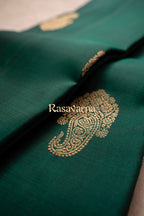 Bottle Green Pure Silk Kanchipuram Pattu Saree with Magenta Border