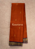 Rust Orange Pure Silk Kanchipuram Pattu Saree with Violet Border