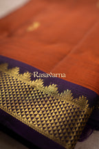 Rust Orange Pure Silk Kanchipuram Pattu Saree with Violet Border