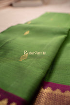 Parrot Green Pure Silk Kanchipuram Pattu Saree with Magenta Border