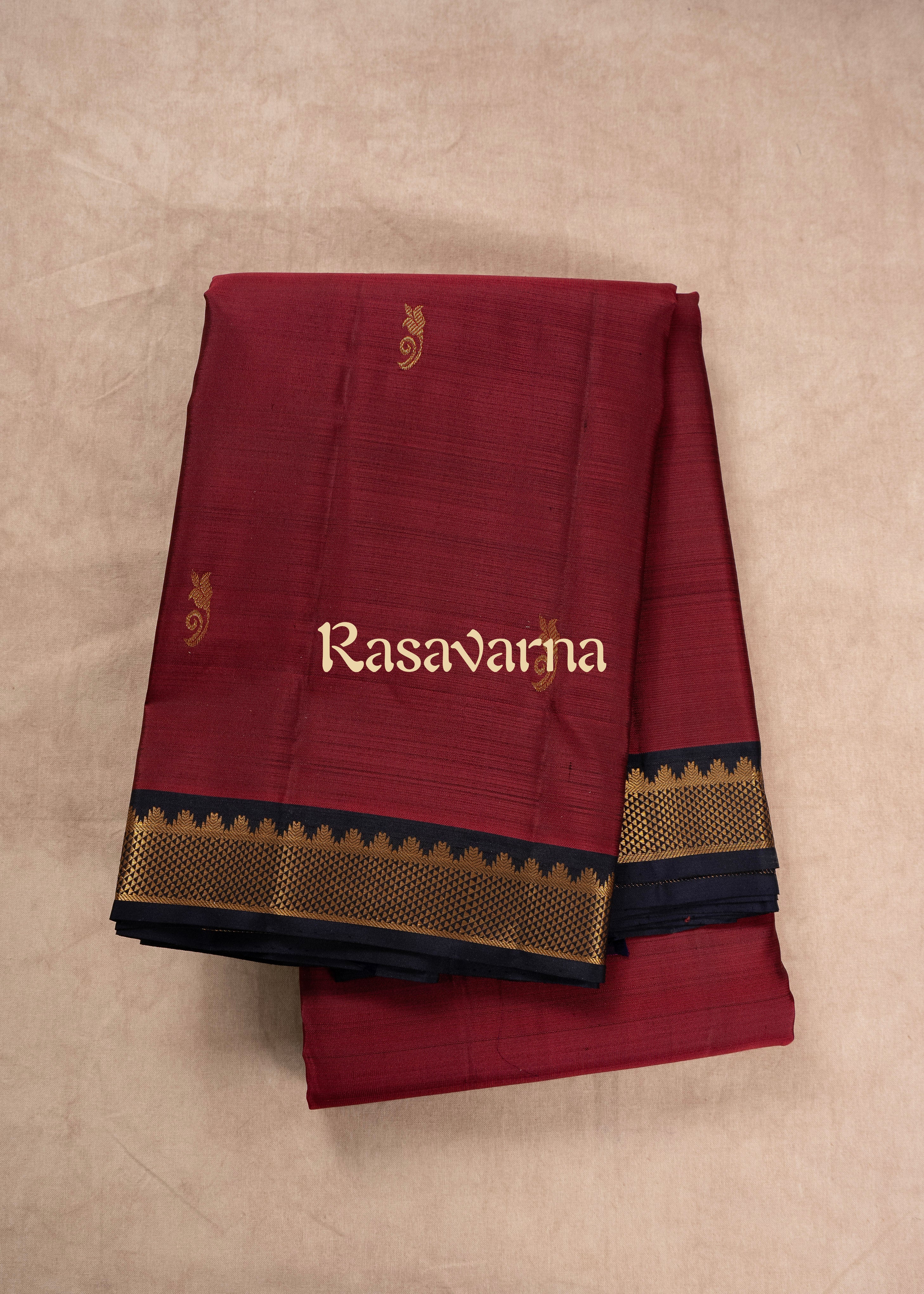Rani Pure Silk Kanchipuram Pattu Saree with Navy Blue Border