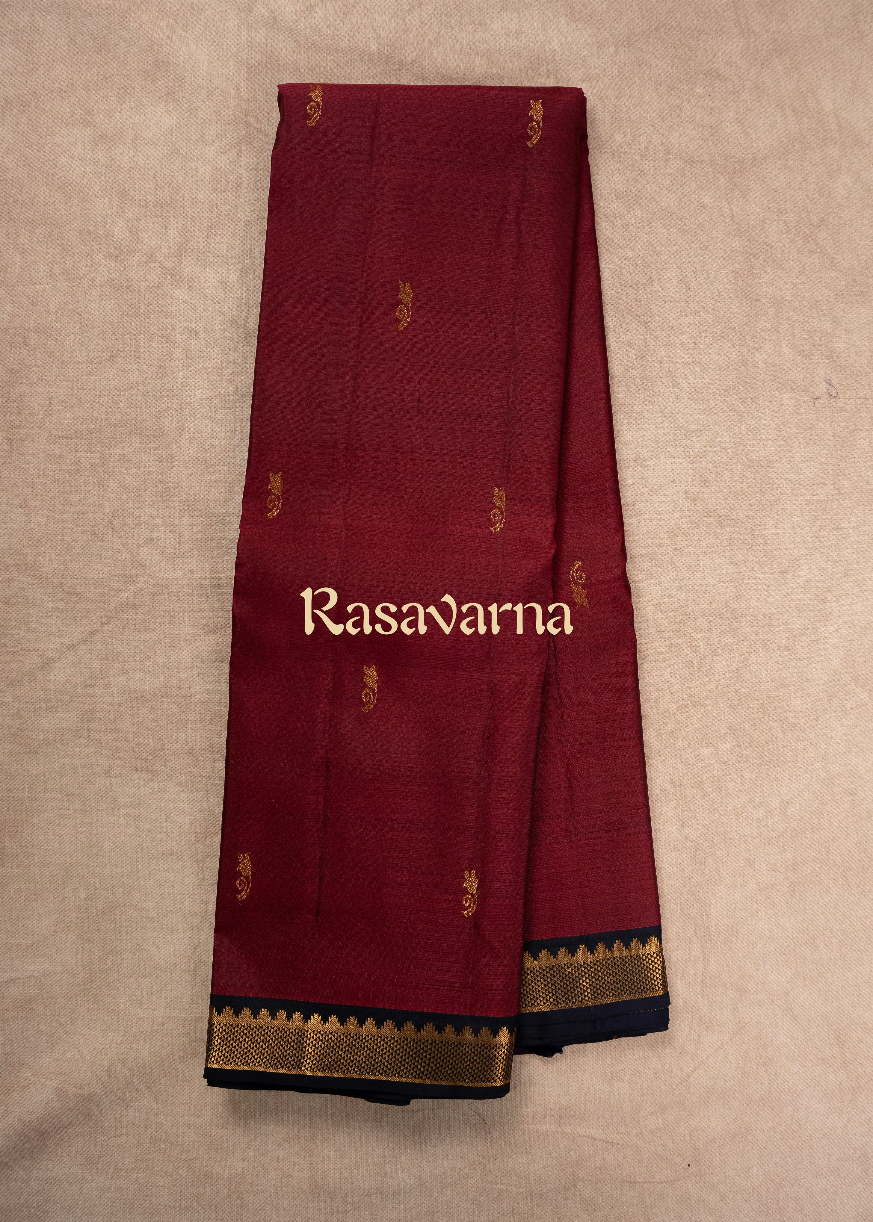 Rani Pure Silk Kanchipuram Pattu Saree with Navy Blue Border