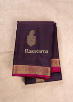 Violet Pure Silk Kanchipuram Pattu Saree with Rani Pink Border