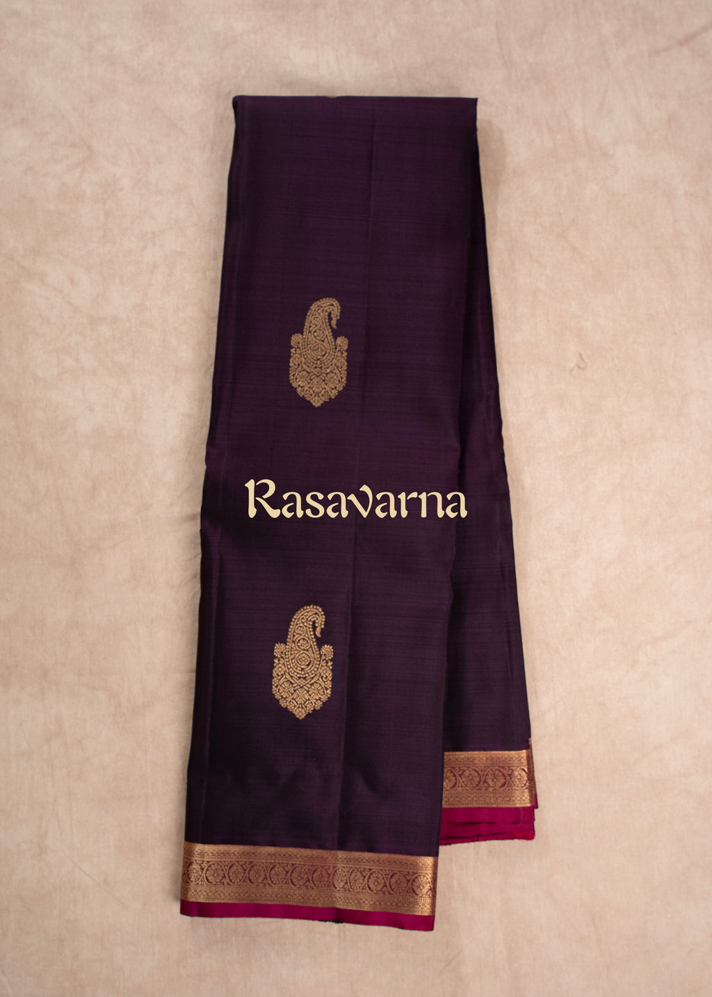 Violet Pure Silk Kanchipuram Pattu Saree with Rani Pink Border