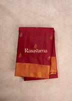 Red Pure Silk Kanchipuram Pattu Saree with Gold Border