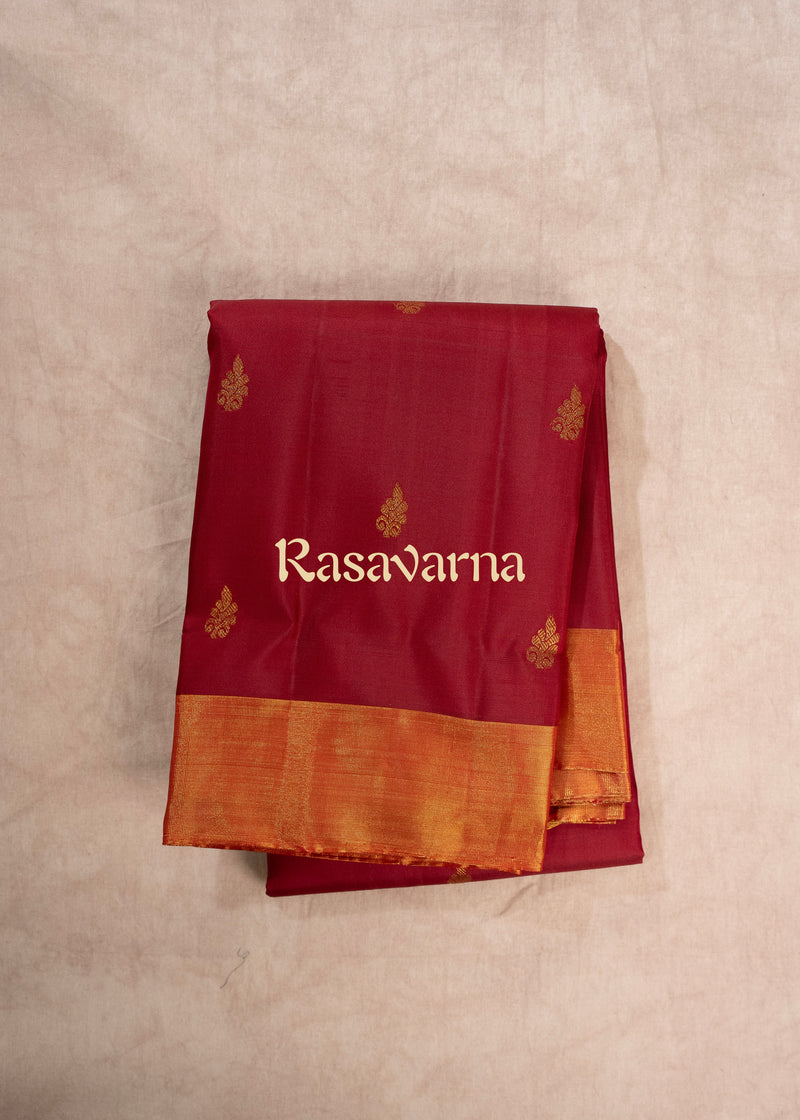 Red Pure Silk Kanchipuram Pattu Saree with Gold Border