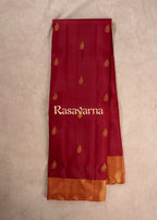 Red Pure Silk Kanchipuram Pattu Saree with Gold Border