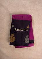 Purple Pure Silk Kanchipuram Pattu Saree with Navy Blue Border
