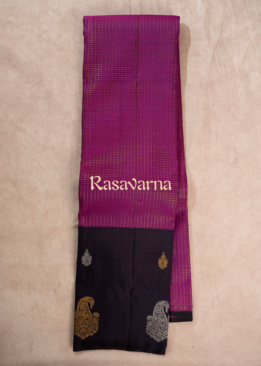 Purple Pure Silk Kanchipuram Pattu Saree with Navy Blue Border
