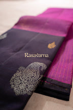 Purple Pure Silk Kanchipuram Pattu Saree with Navy Blue Border