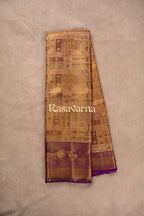 Gold Pure Silk Kanchipuram Pattu Saree with Purple Border