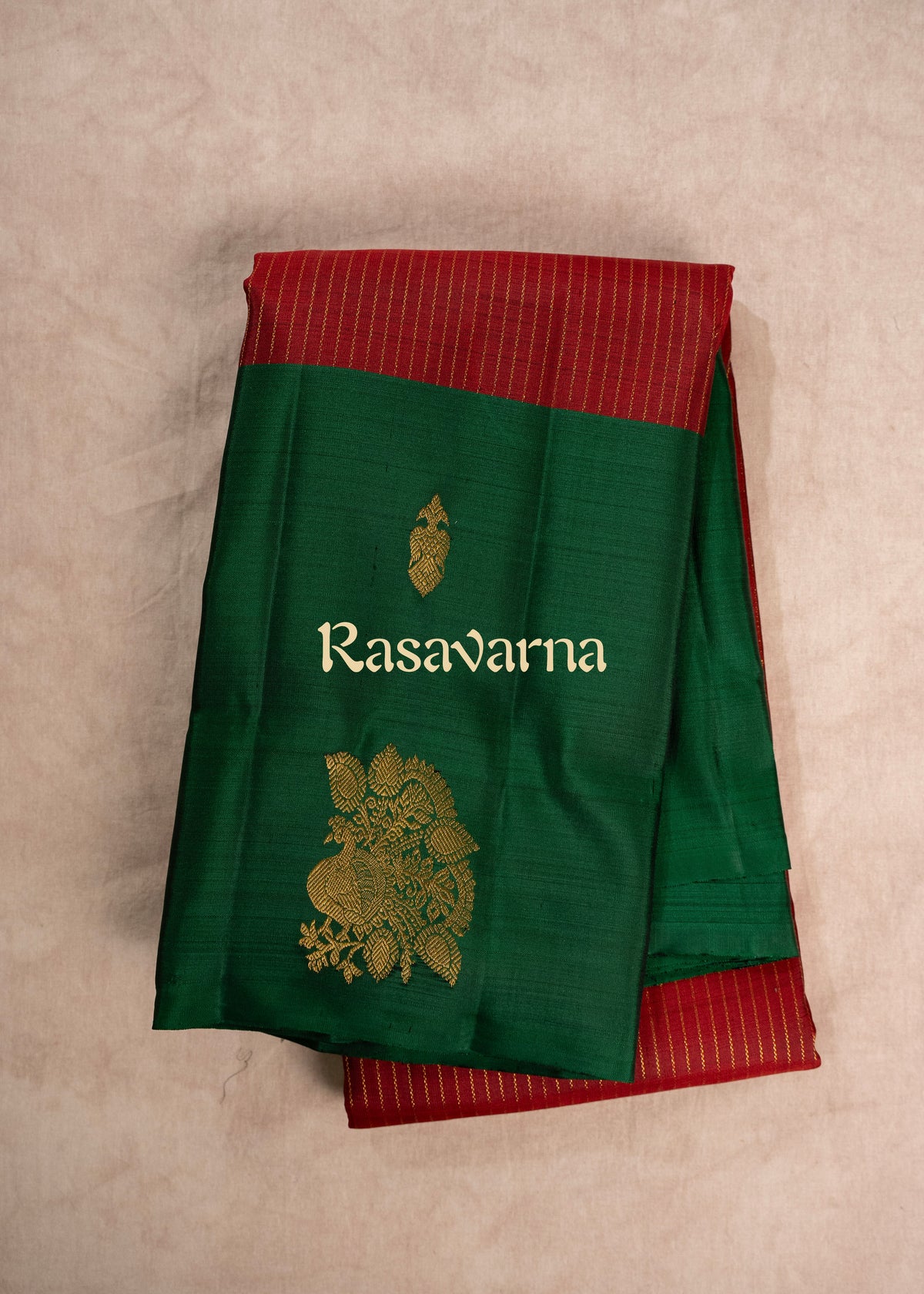 Red Pure Silk Kanchipuram Pattu Saree with Green Border