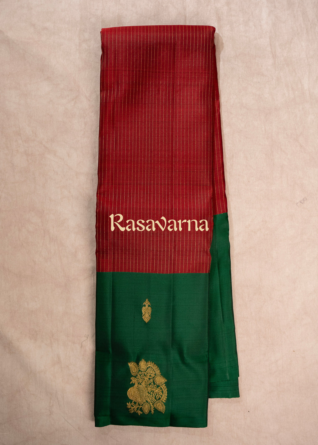 Red Pure Silk Kanchipuram Pattu Saree with Green Border