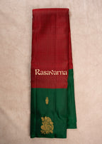 Red Pure Silk Kanchipuram Pattu Saree with Green Border