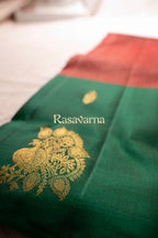 Red Pure Silk Kanchipuram Pattu Saree with Green Border