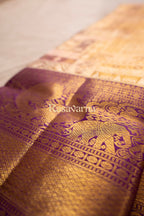 Gold Pure Silk Kanchipuram Pattu Saree with Purple Border