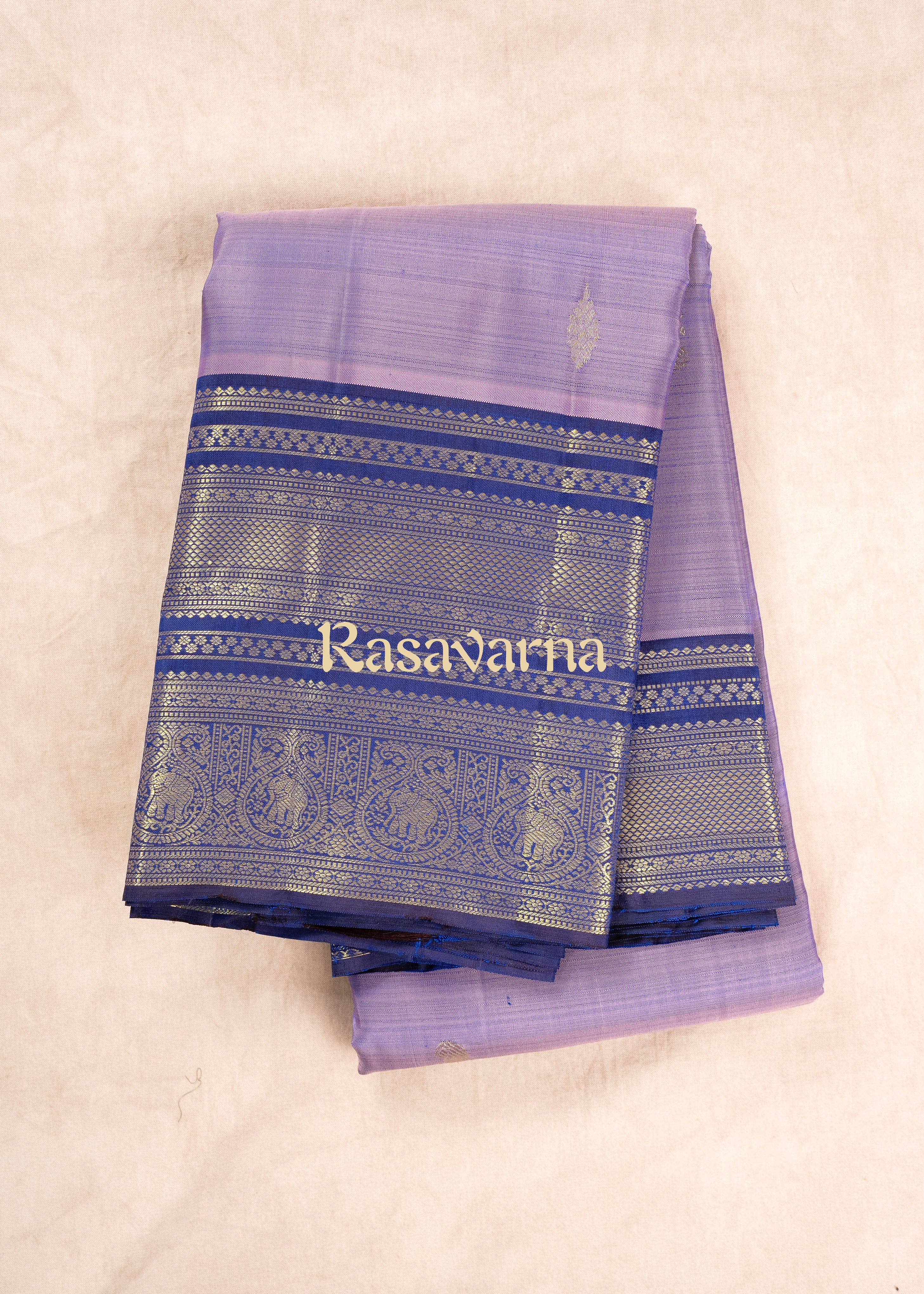 Amethyst Pure Silk Kanchipuram Pattu Saree with Royal Blue Border