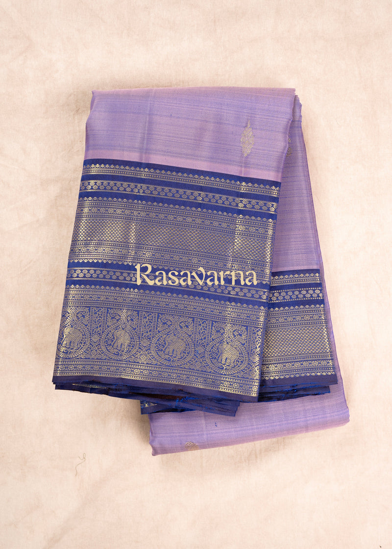 Amethyst Pure Silk Kanchipuram Pattu Saree with Royal Blue Border