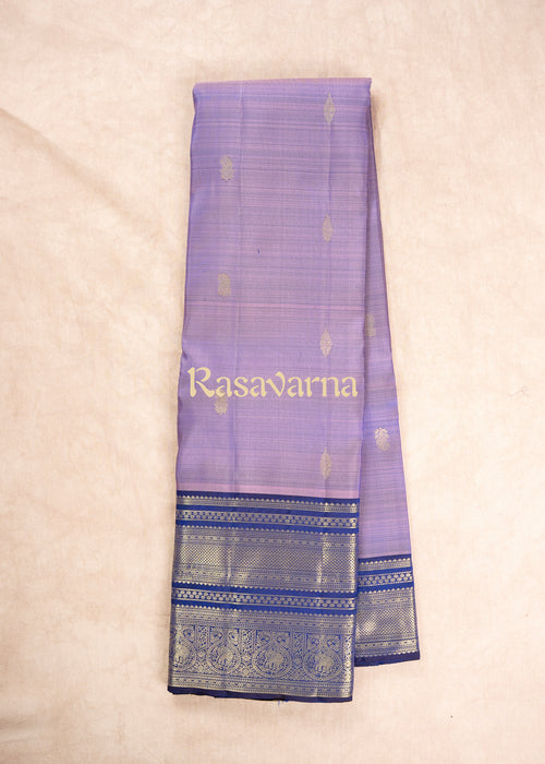 Amethyst Pure Silk Kanchipuram Pattu Saree with Royal Blue Border