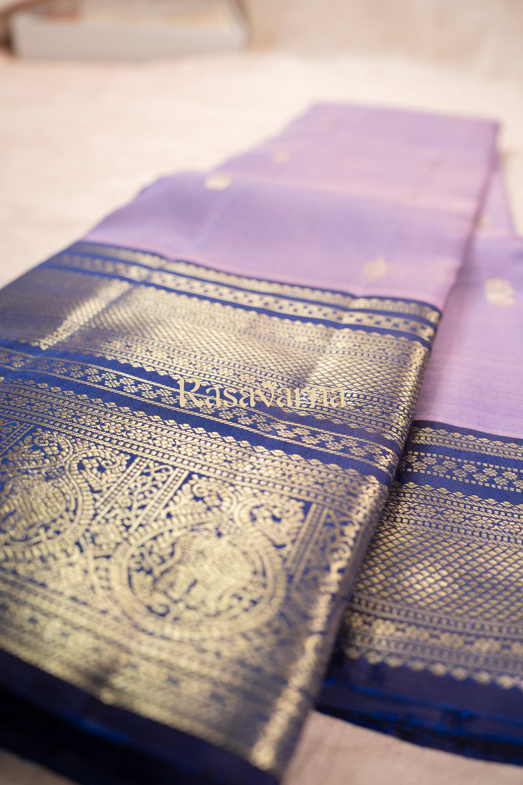 Amethyst Pure Silk Kanchipuram Pattu Saree with Royal Blue Border