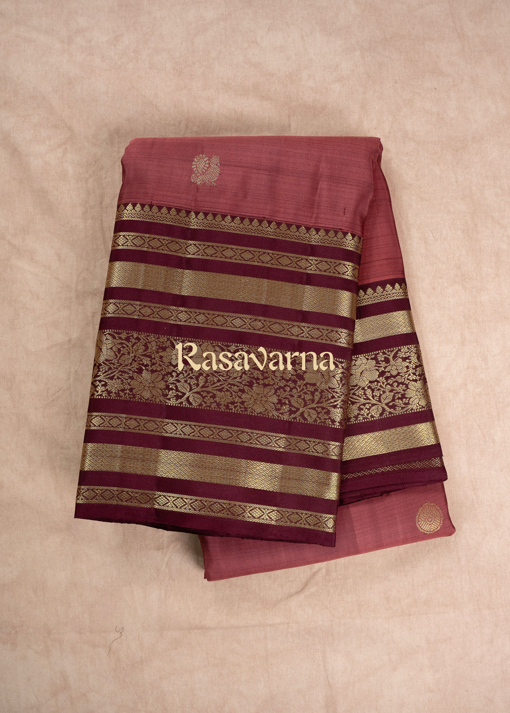 Rose Brown Pure Silk Kanchipuram Pattu Saree with Maroon Border