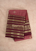 Rose Brown Pure Silk Kanchipuram Pattu Saree with Maroon Border