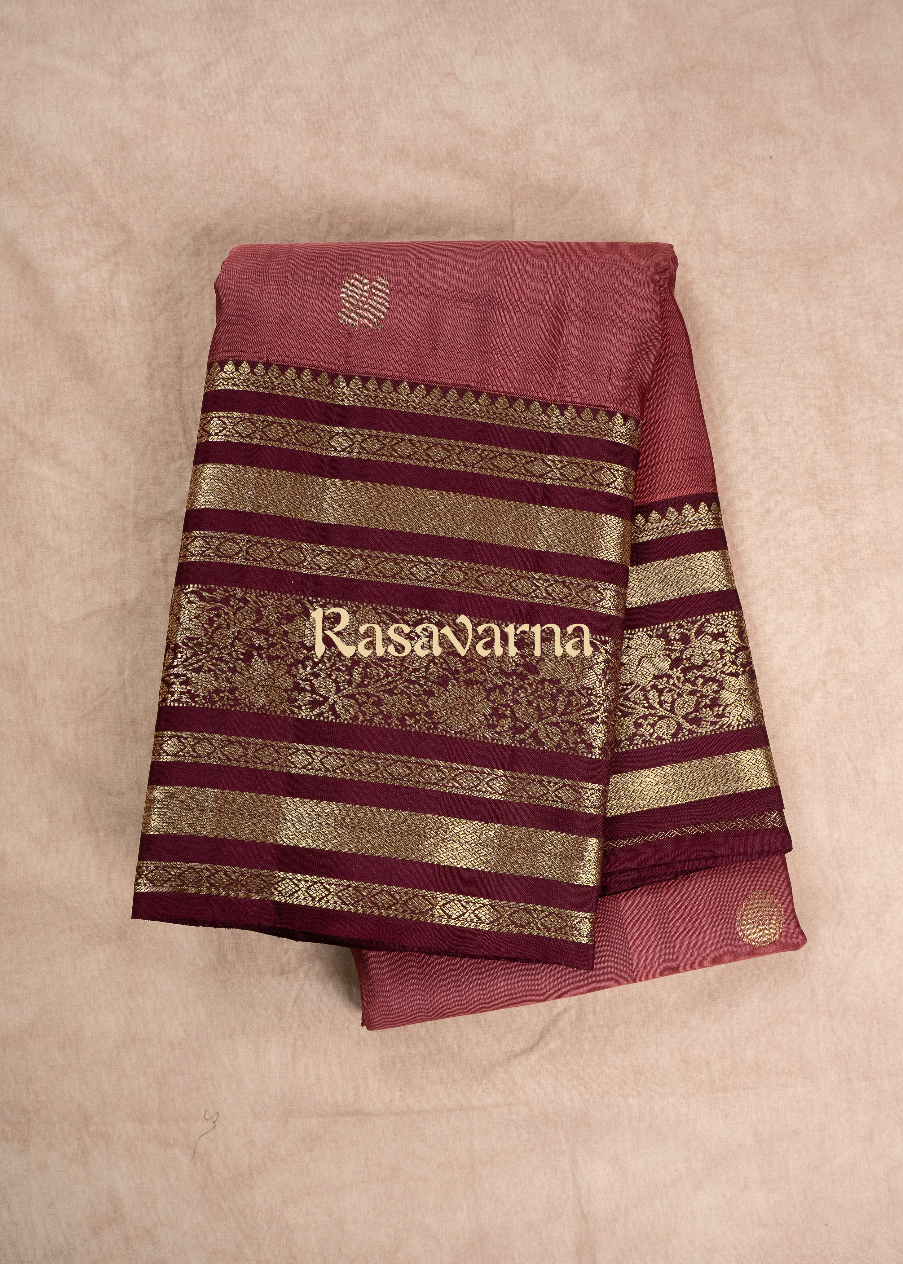 Rose Brown Pure Silk Kanchipuram Pattu Saree with Maroon Border