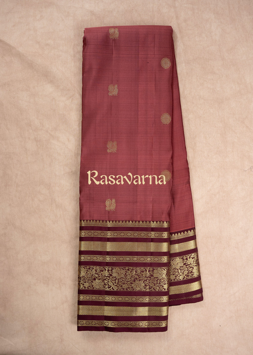 Rose Brown Pure Silk Kanchipuram Pattu Saree with Maroon Border