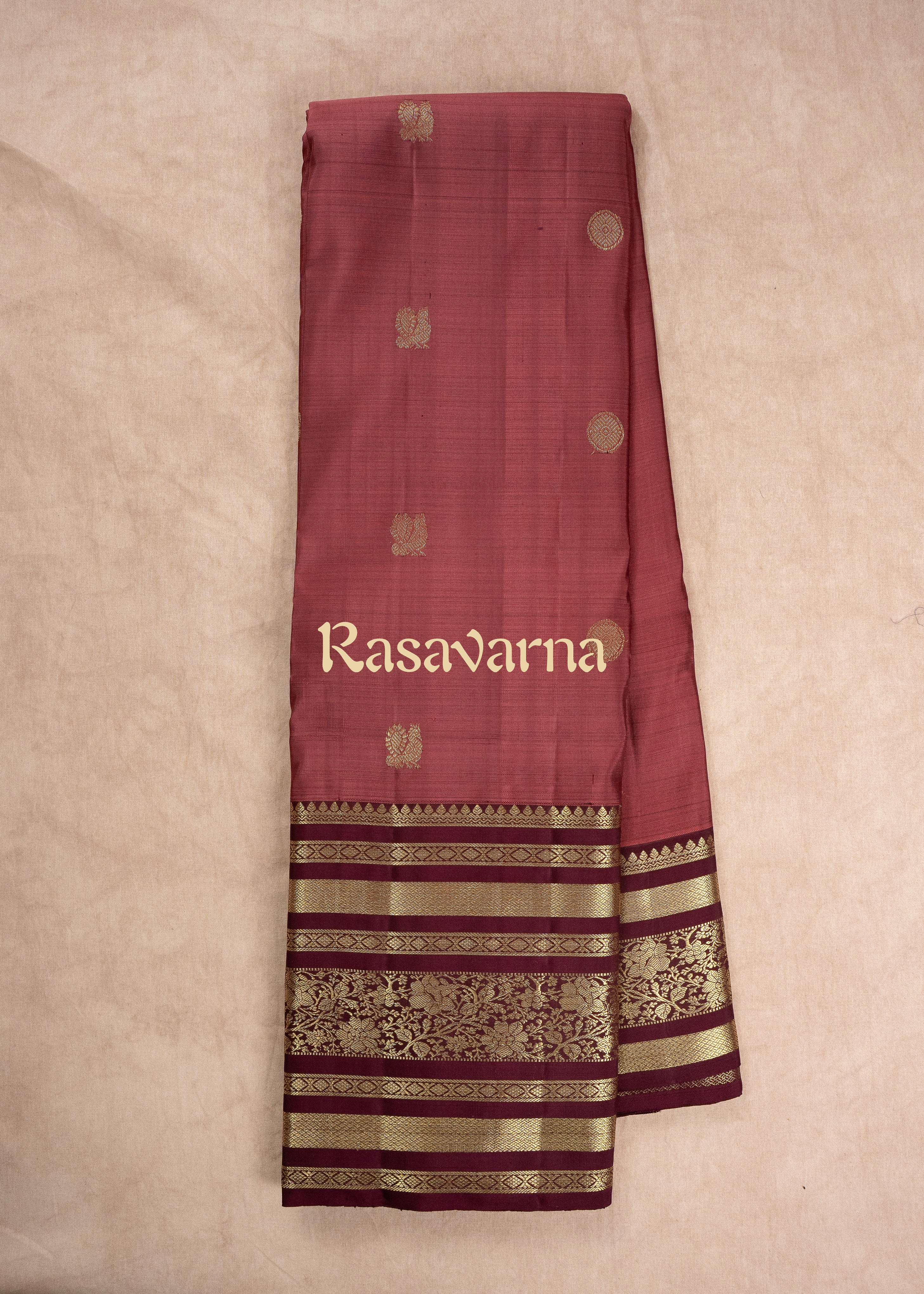 Rose Brown Pure Silk Kanchipuram Pattu Saree with Maroon Border