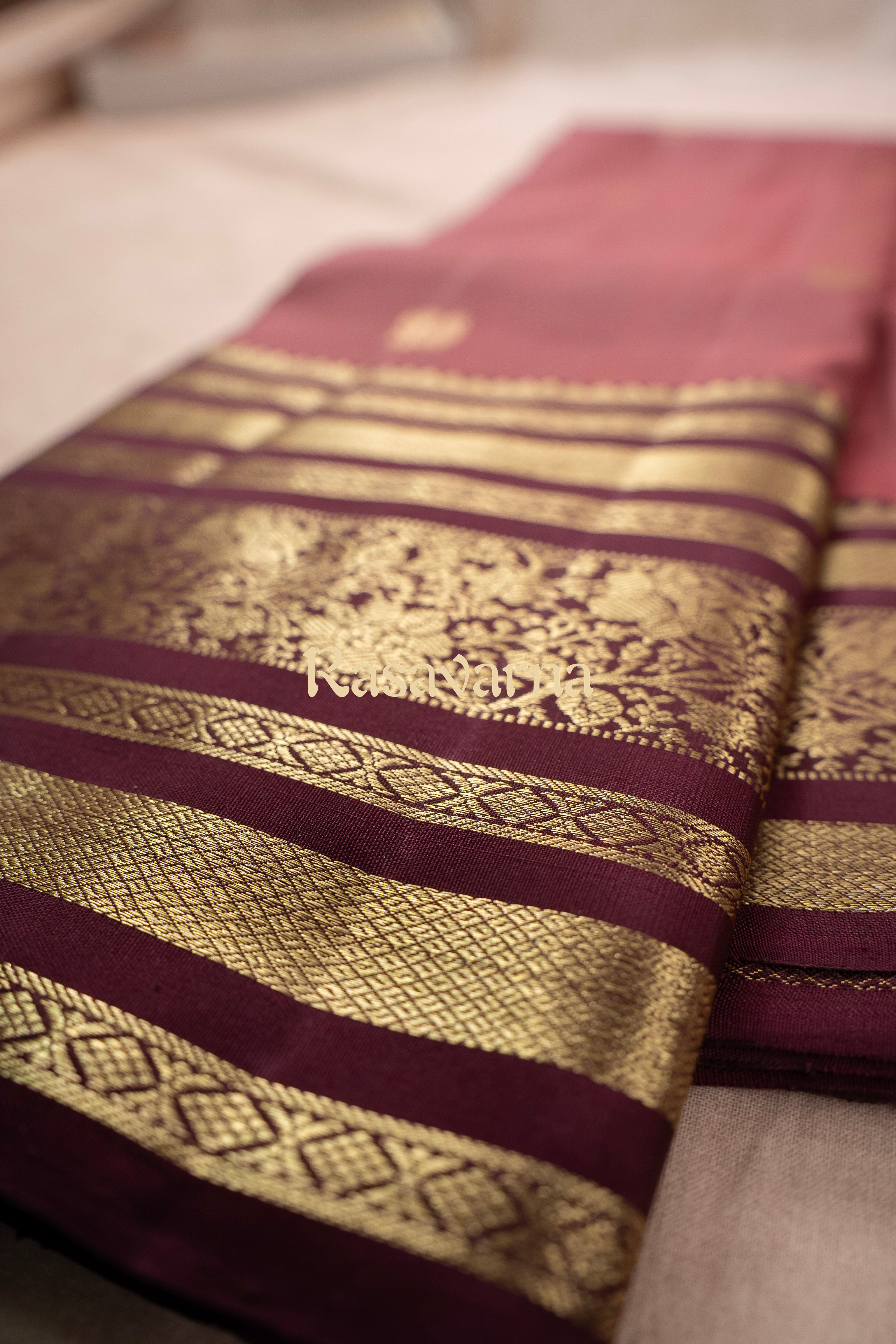 Rose Brown Pure Silk Kanchipuram Pattu Saree with Maroon Border
