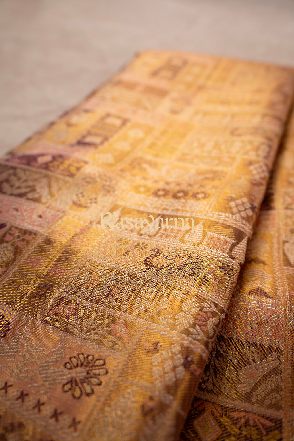 Gold Pure Silk Kanchipuram Pattu Saree with Purple Border