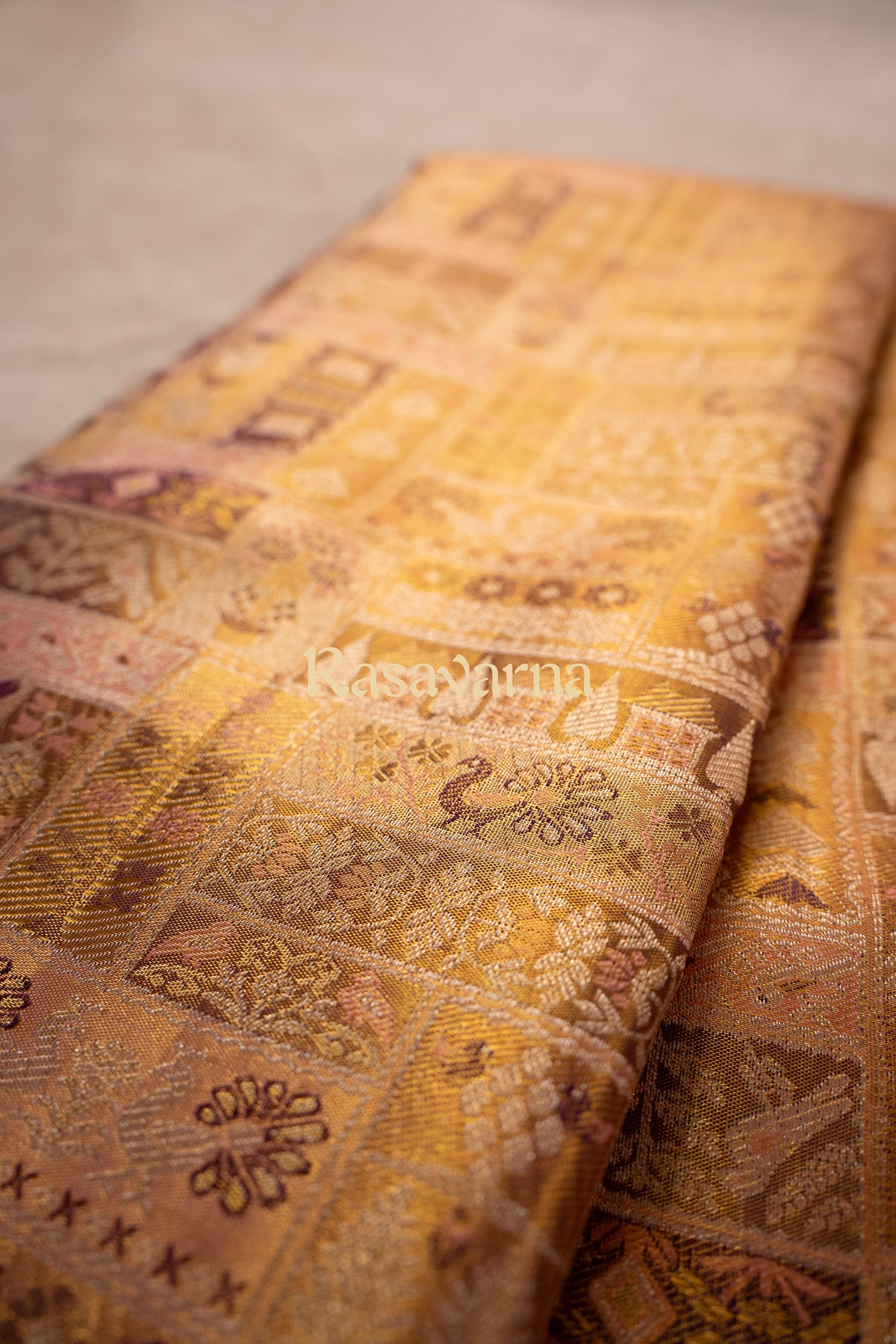 Gold Pure Silk Kanchipuram Pattu Saree with Purple Border