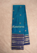 Peacock Blue Pure Silk Kanchipuram Pattu Saree with Navy Blue Border