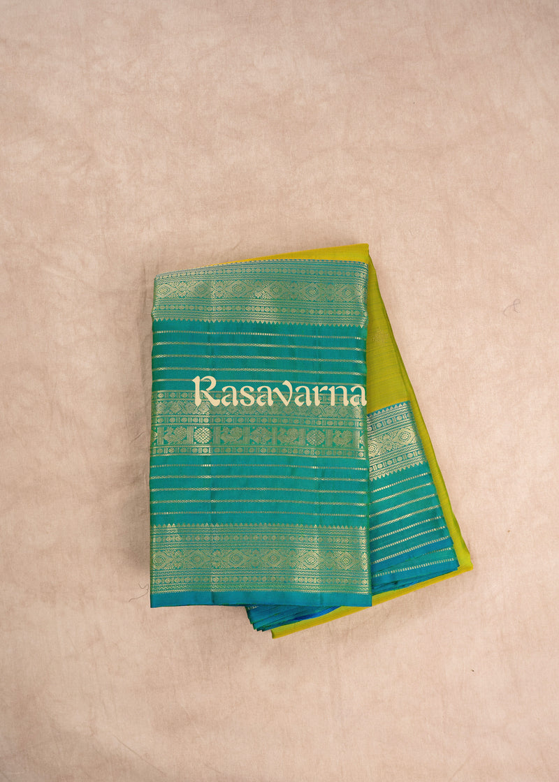 Parrot Green Pure Silk Kanchipuram Pattu Saree with Rama Green Border