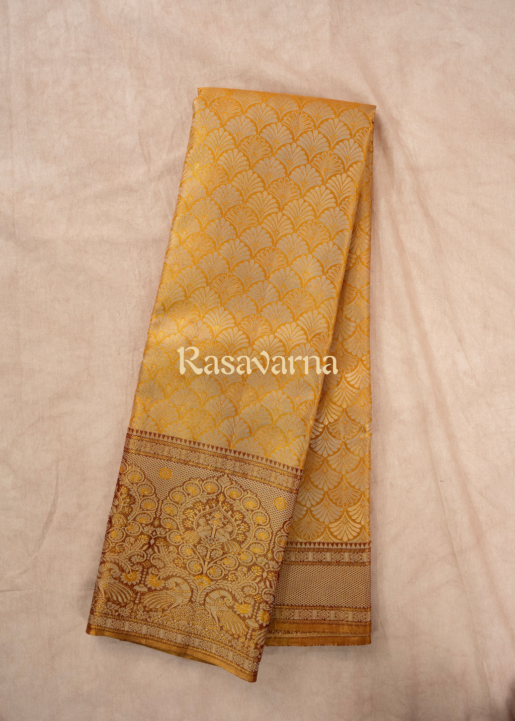 Gold Pure Silk Kanchipuram Pattu Saree with Contrast Border