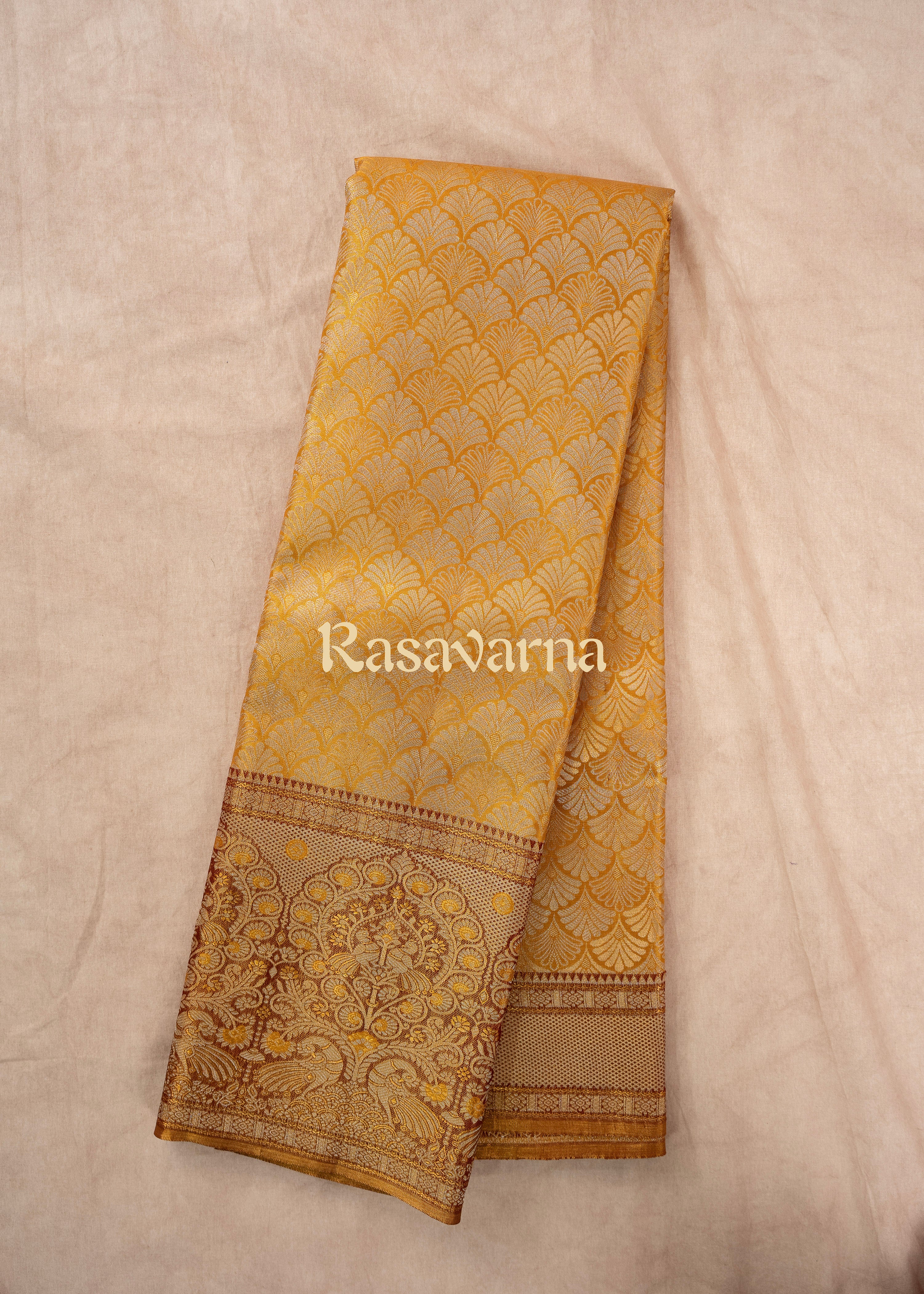 Gold Pure Silk Kanchipuram Pattu Saree with Contrast Border