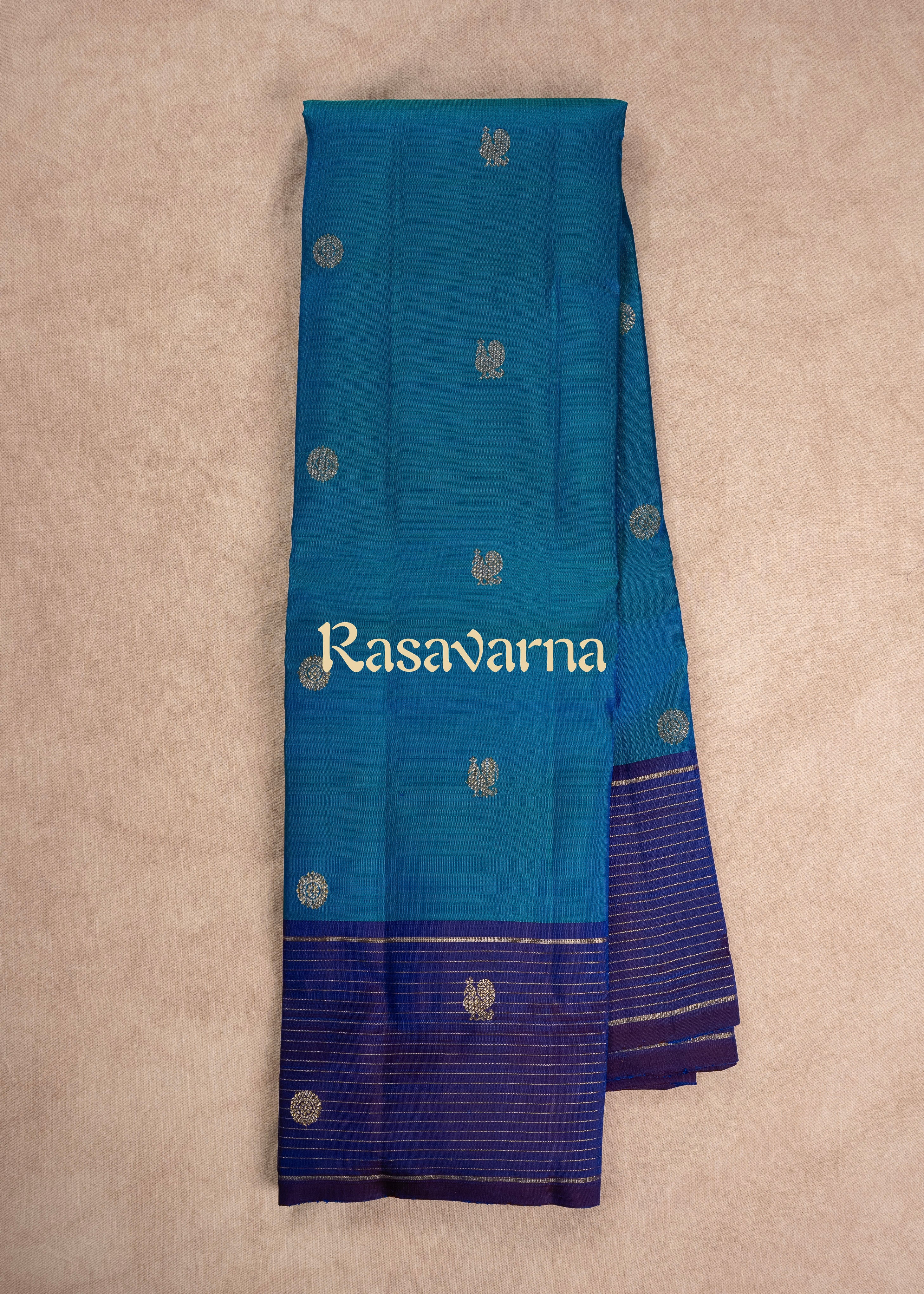 Blue Pure Silk Kanchipuram Pattu Saree with Royal Blue Border