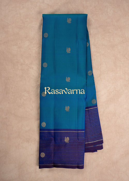 Blue Pure Silk Kanchipuram Pattu Saree with Royal Blue Border