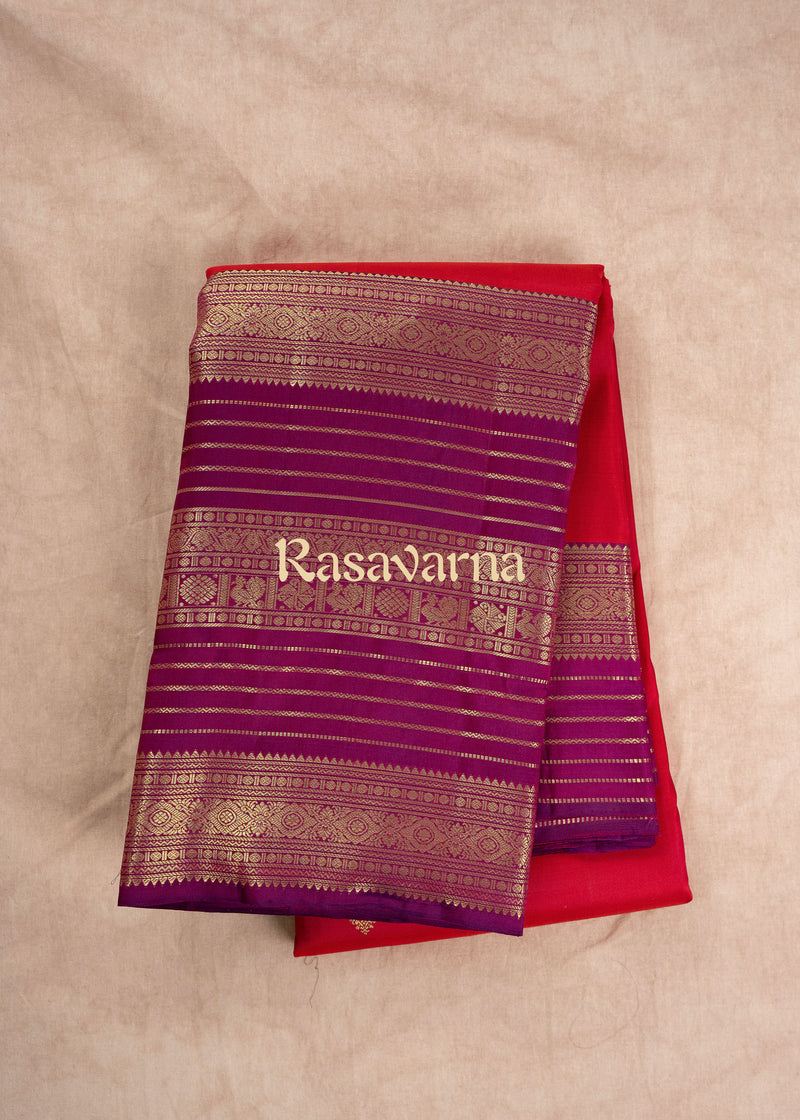 Crimson Red Pure Silk Kanchipuram Pattu Saree with Magenta Border