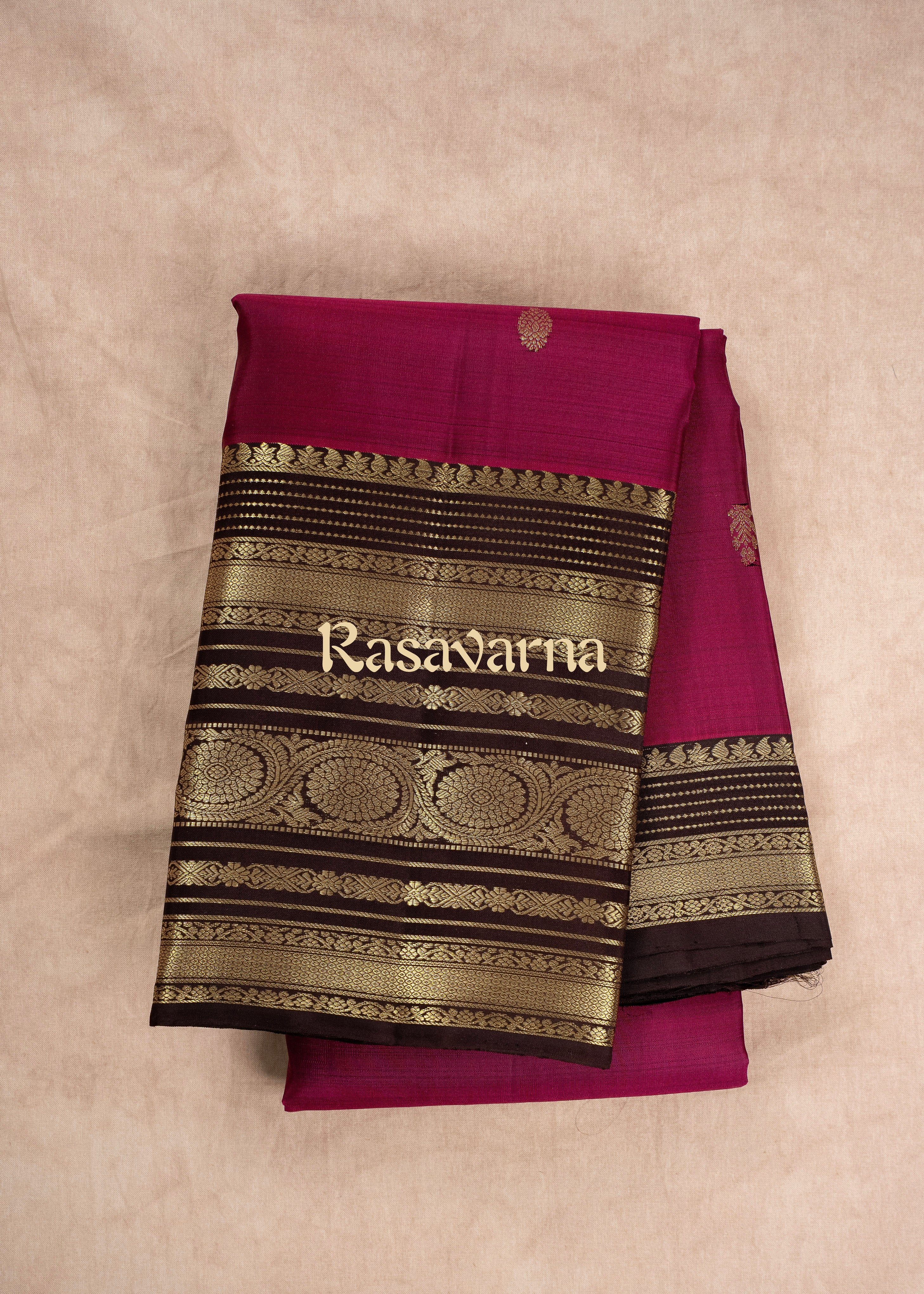 Rani Pink Pure Silk Kanchipuram Pattu Saree with Chocolate Border
