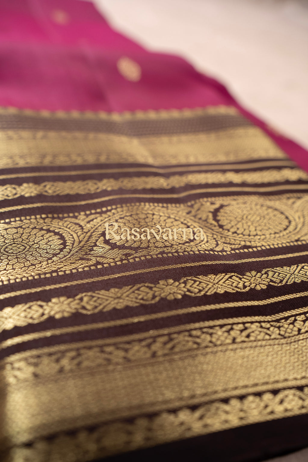 Rani Pink Pure Silk Kanchipuram Pattu Saree with Chocolate Border